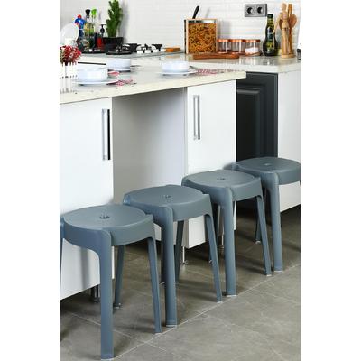 İronika Kaymaz Ayaklı Dekoratif İç İçe Geçebilen Plastik Tabure Mutfak Bahçe Taburesi 4 Adet Antrasit