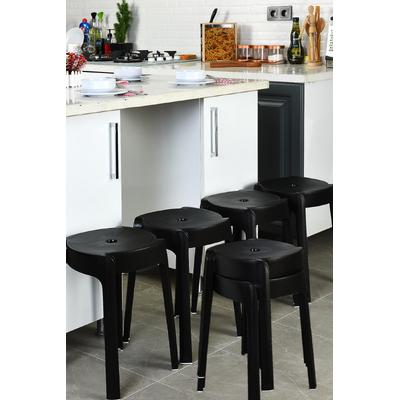 İronika Kaymaz Ayaklı Dekoratif İç İçe Geçebilen Plastik Tabure Mutfak Bahçe Taburesi 6 Adet Siyah