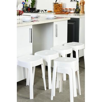 İronika Kaymaz Ayaklı Dekoratif İç İçe Geçebilen Plastik Tabure Mutfak Bahçe Taburesi 6 Adet Beyaz