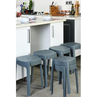 İronika Kaymaz Ayaklı Dekoratif İç İçe Geçebilen Plastik Tabure Mutfak Bahçe Taburesi 6 Adet Antrasit