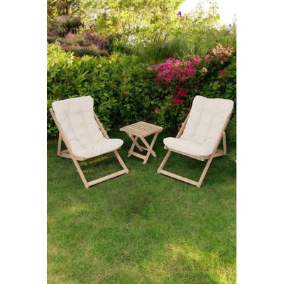 İronika Katlanır Minderli Ahşap Şezlong Bahçe Balkon Mobilyası Plaj Sandalyesi