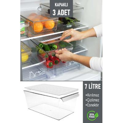 İronika Kapaklı Büyük Boy Buzdolabı Düzenleyici Meyve Sebze Saklama Kabı Organizer 7 Litre x 3 Adet