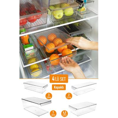 İronika Kapaklı Buzdolabı Düzenleyici Meyve Sebze Saklama Kabı Organizer 4lü Set 7 L - 4,5 L - 3 L - 2 L