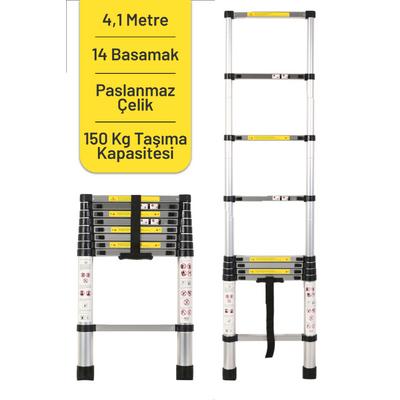 İronika Kolay Taşınabilir Paslanmaz Çelik Teleskopik Merdiven 4,1 Metre 14 Basamak