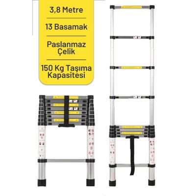 İronika Kolay Taşınabilir Paslanmaz Çelik Teleskopik Merdiven 3,8 Metre 13 Basamak