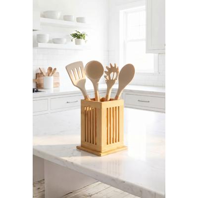 İronika Kaşıklıklı 5\'li Silikon Isıya Dayanıklı Kepçe Kevgir Makarna Servis Kaşığı Set Krem