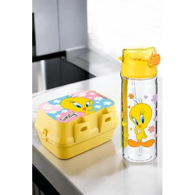 İronika Lisanslı Tweety 4 Bölmeli Kaşık Çatallı Beslenme Kutusu Kabı-Pipetli Sızdırmaz Suluk Set