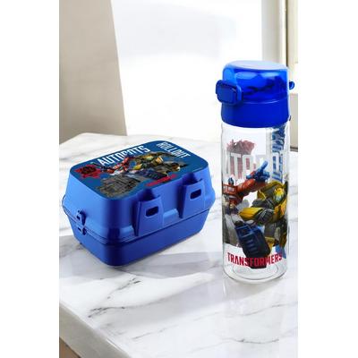 İronika Lisanslı Transformers 4 Bölmeli Kaşık Çatallı Beslenme Kutusu Kabı-Pipetli Sızdırmaz Suluk Set