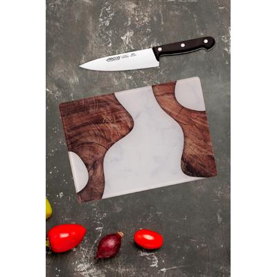 İronika Mermer - Ahşap Görünümlü Temperli Cam Kesme Panosu Sunum Servis Tabağı Cam Kesme Tahtası Tablası 35x25cm