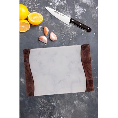 İronika Mermer - Ahşap Görünümlü Temperli Cam Kesme Panosu Sunum Servis Tabağı Cam Kesme Tahtası Tablası 35x25cm
