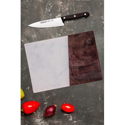İronika Mermer - Ahşap Görünümlü Temperli Cam Kesme Panosu Sunum Servis Tabağı Cam Kesme Tahtası Tablası 35x25cm