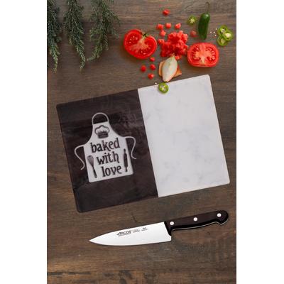 İronika Mermer - Ahşap Görünümlü Temperli Cam Kesme Panosu Sunum Servis Tabağı Cam Kesme Tahtası Tablası 35x25cm