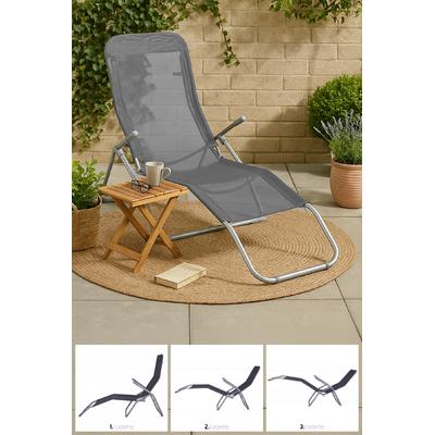 İronika Metal Gövdeli Katlanabilir Fileli Pozisyonlu Şezlong Plaj Sandalyesi Gri