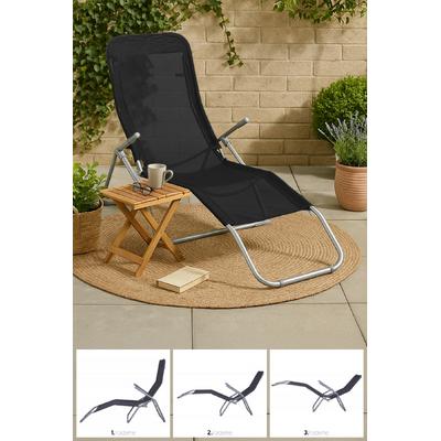 İronika Metal Gövdeli Katlanabilir Fileli Pozisyonlu Şezlong Plaj Sandalyesi Siyah