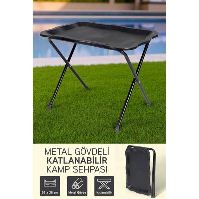 İronika Metal Gövdeli Portatif Katlanabilir Kamp Piknik Balkon Sehpası Masası Siyah