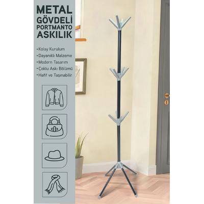 İronika Modern Portatif Elbise Askısı Ayaklı Portmanto Askı Vestiyer Askılık - Gri