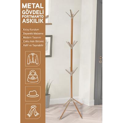 İronika Modern Portatif Elbise Askısı Ayaklı Portmanto Askı Vestiyer Askılık - Kahve