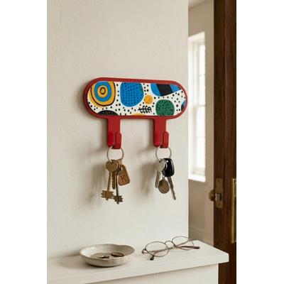 İronika Metal 2 Kancalı Yapışkanlı Desenli Anahtarlık Banyo Mutfak Havlu Askısı Kırmızı