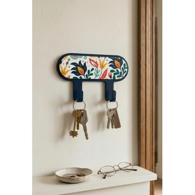 İronika Metal 2 Kancalı Yapışkanlı Desenli Anahtarlık Banyo Mutfak Havlu Askısı Lacivert