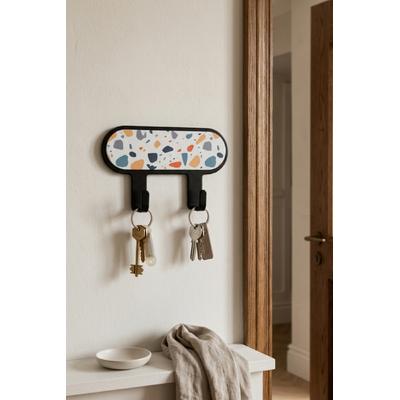 İronika Metal 2 Kancalı Yapışkanlı Desenli Anahtarlık Banyo Mutfak Havlu Askısı Siyah