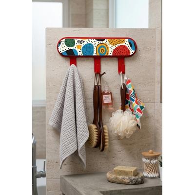 İronika Metal 3 Kancalı Yapışkanlı Desenli Anahtarlık Banyo Mutfak Havlu Askısı Kırmızı