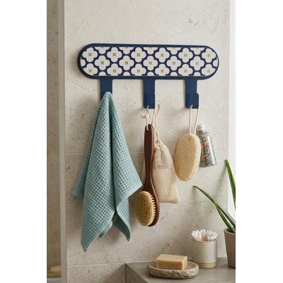 İronika Metal 3 Kancalı Yapışkanlı Desenli Anahtarlık Banyo Mutfak Havlu Askısı Lacivert