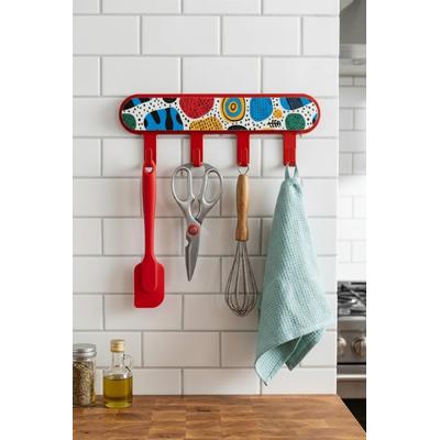 İronika Metal 4 Kancalı Yapışkanlı Desenli Anahtarlık Banyo Mutfak Havlu Askısı Kırmızı