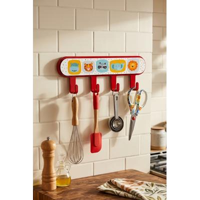 İronika Metal 3 Kancalı Yapışkanlı Desenli Anahtarlık Banyo Mutfak Havlu Askısı Kırmızı