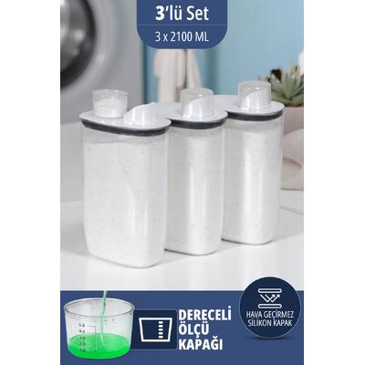 İronika Silikon Kapaklı Ölçekli Toz Sıvı Tablet Deterjan Saklama Kabı Kutusu 2100 Ml 3 Adet