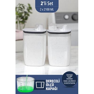 İronika Silikon Kapaklı Ölçekli Toz Sıvı Tablet Deterjan Saklama Kabı Kutusu 2100 Ml 2 Adet