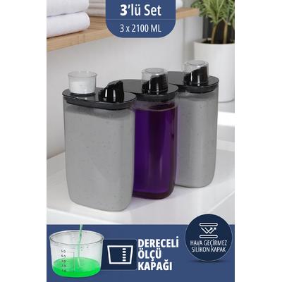 İronika Silikon Kapaklı Ölçekli Toz Sıvı Tablet Deterjan Saklama Kabı Kutusu 2100 Ml 3 Adet