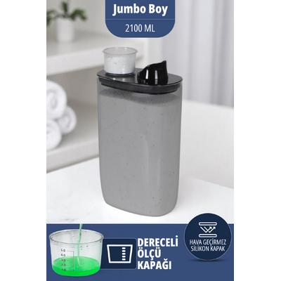 İronika Silikon Kapaklı Ölçekli Toz Sıvı Tablet Deterjan Saklama Kabı Kutusu 2100 Ml