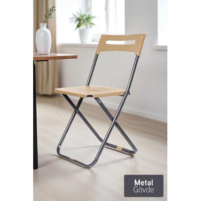 İronika Safran Katlanabilir Metal Gövdeli Sandalye Katlanır Mutfak Bahçe Kamp Sandalyesi Krem 1 Adet