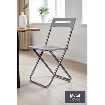 İronika Safran Katlanabilir Metal Gövdeli Sandalye Katlanır Mutfak Bahçe Kamp Sandalyesi Gri 1 Adet