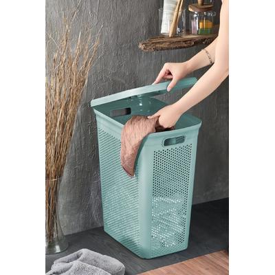 İronika Slim Kapaklı Dekoratif Kirli Çamaşır Sepeti 45 Litre - Yeşil
