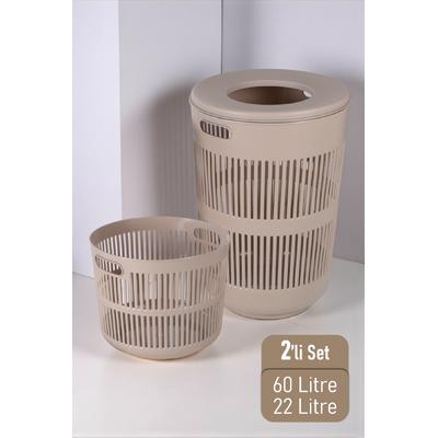 İronika Solara İkili Dekoratif Kirli Çamaşır Sepeti Seti Oyuncak Sepeti 60 - 22 Litre Kahve