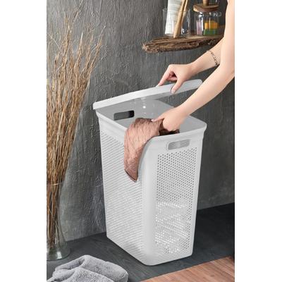 İronika Slim Kapaklı Dekoratif Kirli Çamaşır Sepeti 45 Litre - Beyaz