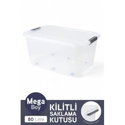 İronika Tekerli Saklama Kabı Yatay Dikdörtgen Kilitli Kapaklı Çok Amaçlı Oyuncak Saklama Kutusu 80 Litre