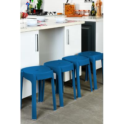 Kaymaz Ayaklı Dekoratif İç İçe Geçebilen Plastik Tabure Mutfak Bahçe Taburesi 4 Adet Lacivert