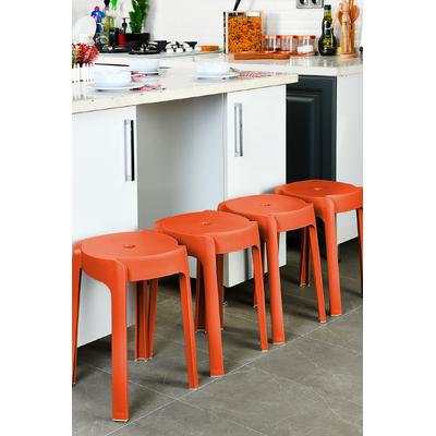 Kaymaz Ayaklı Dekoratif İç İçe Geçebilen Plastik Tabure Mutfak Bahçe Taburesi 4 Adet Turuncu