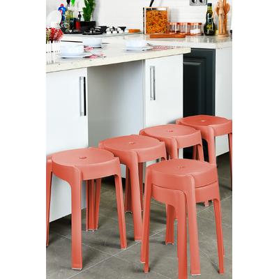 Kaymaz Ayaklı Dekoratif İç İçe Geçebilen Plastik Tabure Mutfak Bahçe Taburesi 6 Adet Mercan