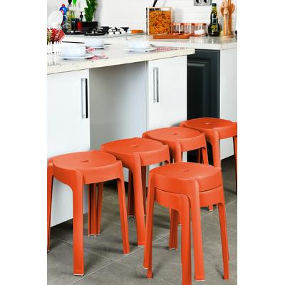 Kaymaz Ayaklı Dekoratif İç İçe Geçebilen Plastik Tabure Mutfak Bahçe Taburesi 6 Adet Turuncu