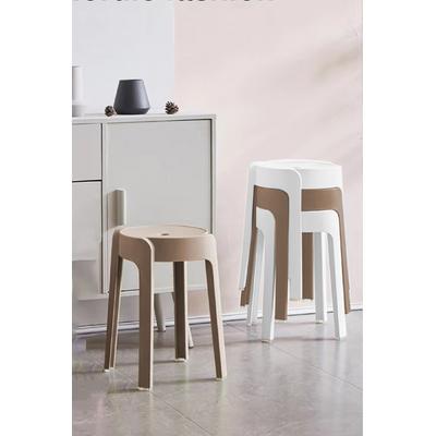 Kaymaz Ayaklı Dekoratif İç İçe Geçebilen Plastik Tabure Mutfak Bahçe Taburesi 4 Adet Latte