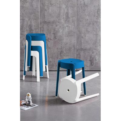 Kaymaz Ayaklı Dekoratif İç İçe Geçebilen Plastik Tabure Mutfak Bahçe Taburesi 6 Adet Lacivert Beyaz