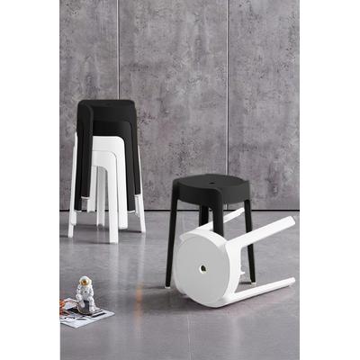 Kaymaz Ayaklı Dekoratif İç İçe Geçebilen Plastik Tabure Mutfak Bahçe Taburesi 6 Adet Siyah Beyaz