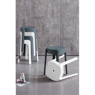 Kaymaz Ayaklı Dekoratif İç İçe Geçebilen Plastik Tabure Mutfak Bahçe Taburesi 6 Adet Antrasit Beyaz