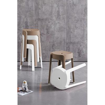 Kaymaz Ayaklı Dekoratif İç İçe Geçebilen Plastik Tabure Mutfak Bahçe Taburesi 6 Adet Latte Beyaz