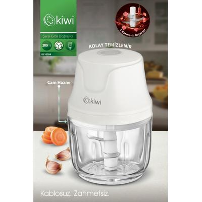 Kiwi 3 Bıçaklı Şarjlı Cam Hazneli Gıda Doğrayıcı Kc-8204 Beyaz