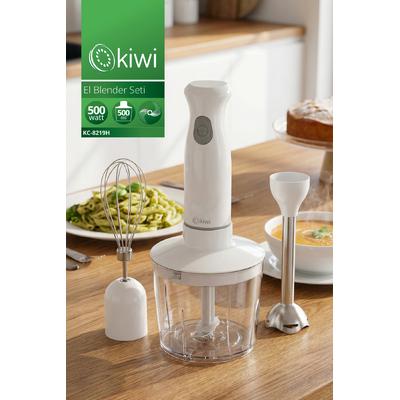Kiwi KC-8219H Paslanmaz Çelik Bıçaklı El Blender Seti | 500ml Hazne & DC Motor & 1,5m Kablo