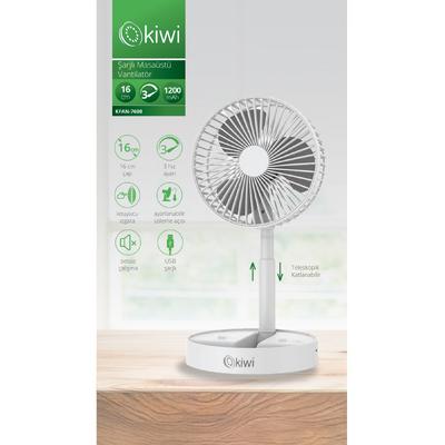 Kiwi Kfan-7608 Şarjlı Beyaz Katlanılabilir Mini Fan Masa Üstü Vantilatörü Usb Soğutucu Sessiz El Fanı